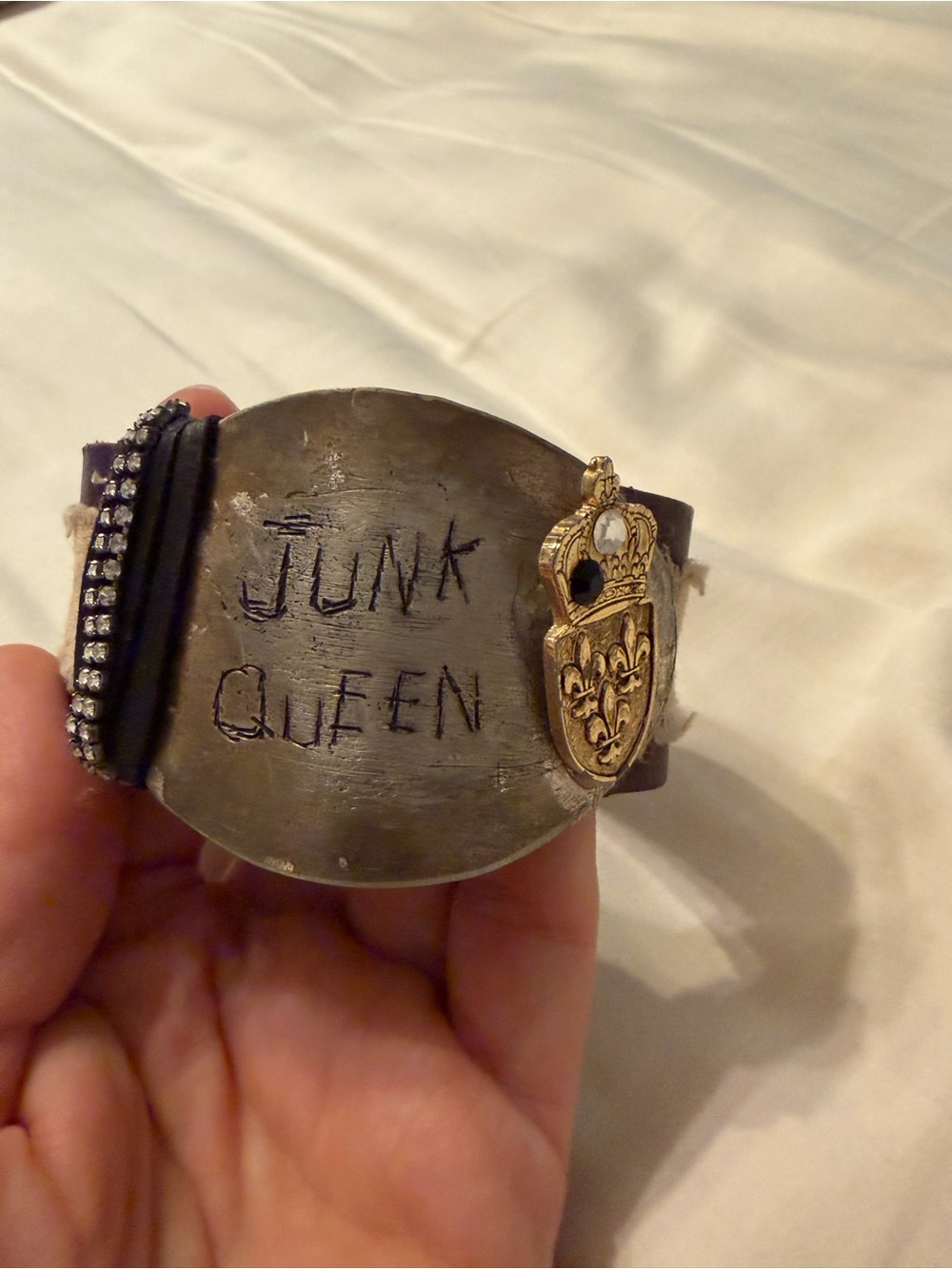 Junk Queen Statement Leather Cuff Bracelet - one of a kind vintage commissioned - Picture 4 of 5
